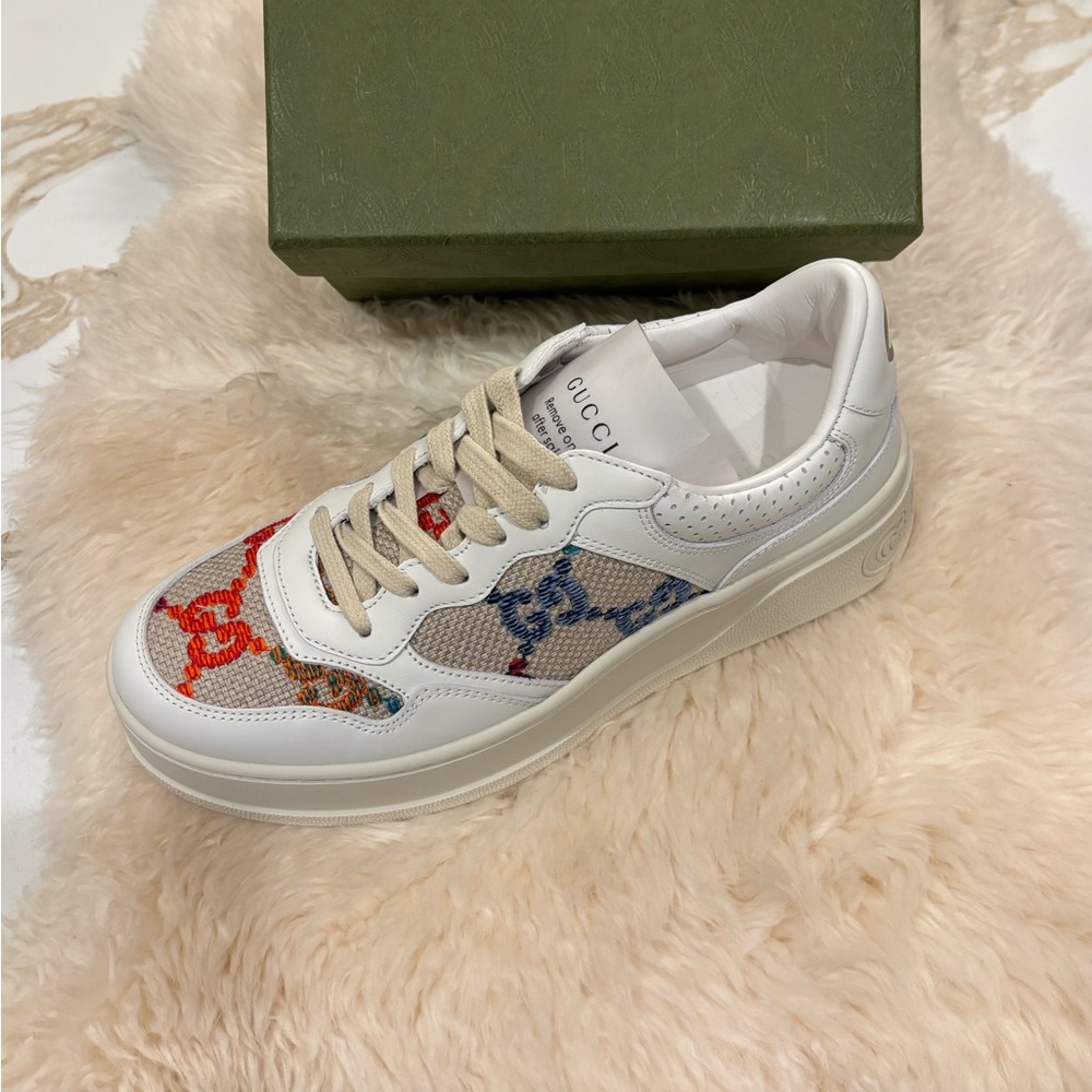 Gucci White and Red Sneakers with Artistic Design